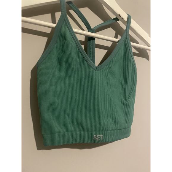 Set Active‎ Sculptflex Blue Ribbed Bra V-Neck Stretch Athleisure Yoga size Small - Picture 4 of 7